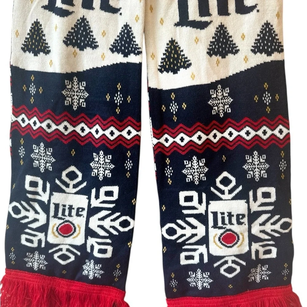 Miller Lite Beer Ugly Christmas Scarf Collectible Reindeer Snowflake
